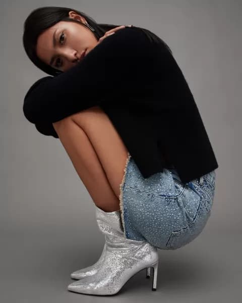 AllSaints Orlana Heeled Shimmer Leather Boots