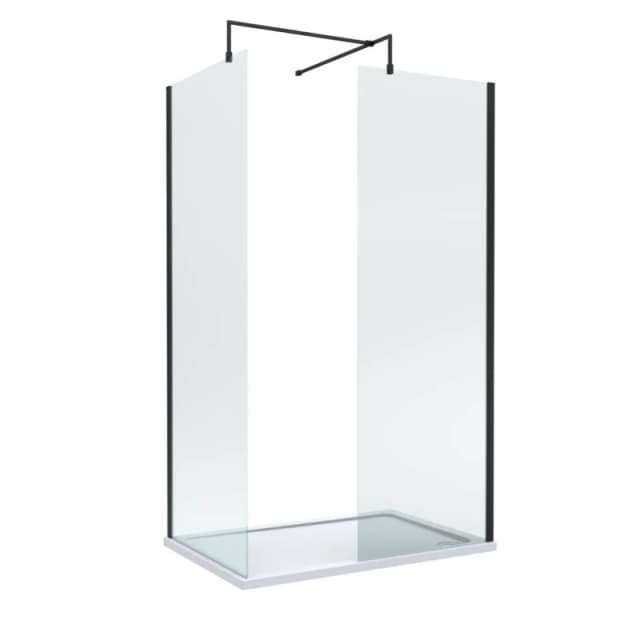 Balterley 8mm Glass Wetroom Screens Black Profile & Tray 1200 x 900mm Black Unisex