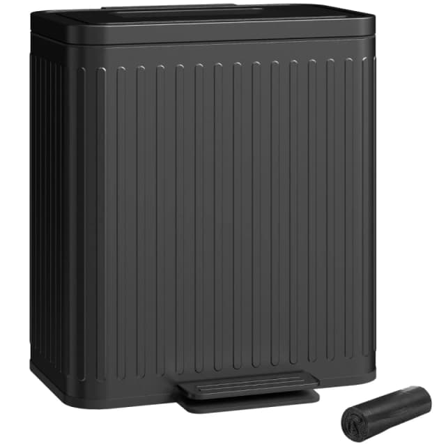 HOMCOM HOMCOM 2 x 20L Double Rubbish Bin, Pedal Bin with Rubbish Bags, Black One Size Unisex 5063603036703