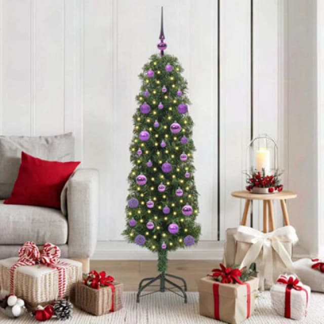 vidaXL Artificial Christmas Tree with 150 LEDs, Lilac Balls with Stand Green 150 x 43 cm, Green 3394936