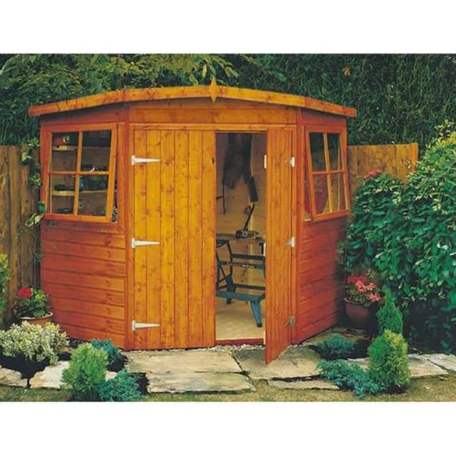 Shires Corner Shed Double Doors Tongue & Groove Garden Shed 10x10 ft in Brown Brown Unisex
