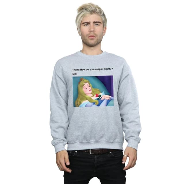 Disney Men Sleeping Beauty Meme Sweatshirt in Grey Size: Small Grey S Male 5057736895986
