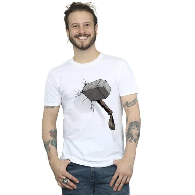 Marvel Marvel Men Thor Hammer Crack T-Shirt in White Size: Small White S Male 5059934400443