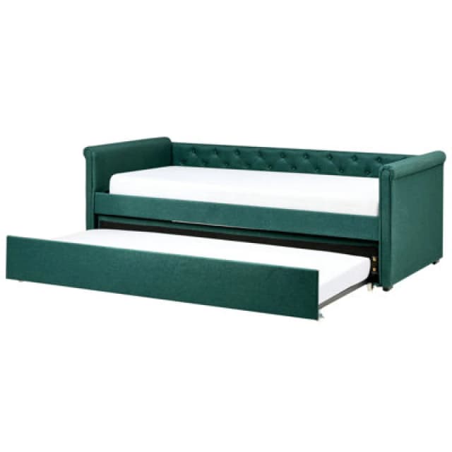 Beliani Trundle Bed Fabric Libourne 90 X 200 Cm (Eu Single) Dark Green
