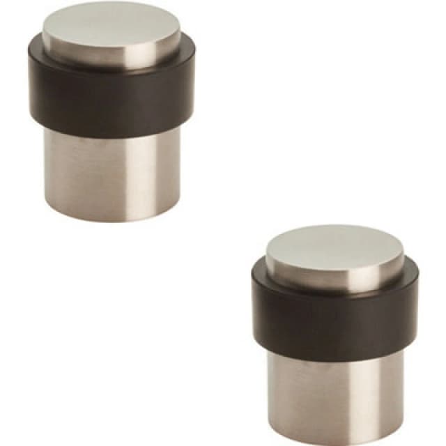 Loops 2x Floor Mounted Pedastal Doorstop with Rubber Buffer 40 x 30mm Satin Steel Metallics