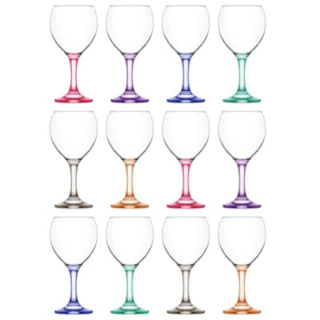 LAV Glassware Lav Misket Wine Glasses - 260ml - Coloured Stem - Pack Of 12