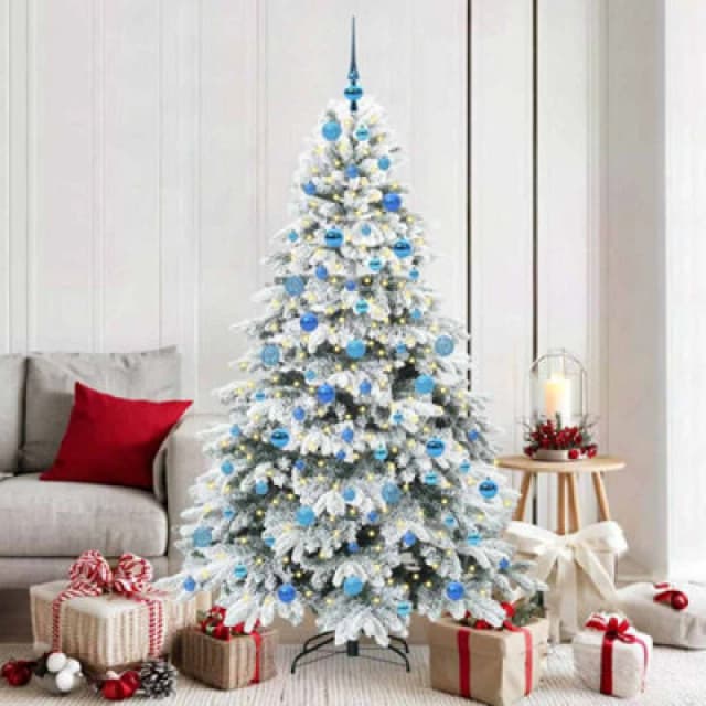 vidaXL Artificial Christmas Tree with 300 LEDs and Blue Balls Snow Flocked Green 180cm PE and PVC, Green 3397621