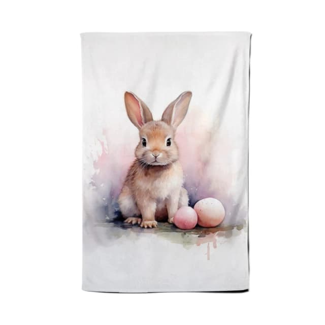 Warren Reed - Designer Whimsical Watercolour Easter Bunny Tea Towel Multicolor Unisex