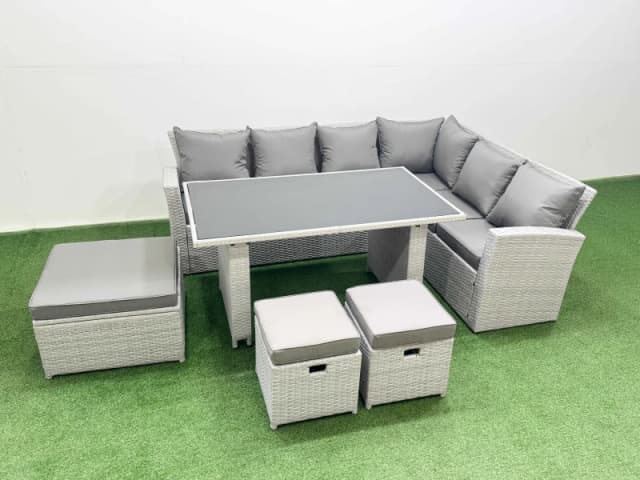 Fimous Outdoor Garden Furniture Sets 9 Seater Wicker Rattan Corner Sofa Set in Light Grey Light Grey Unisex
