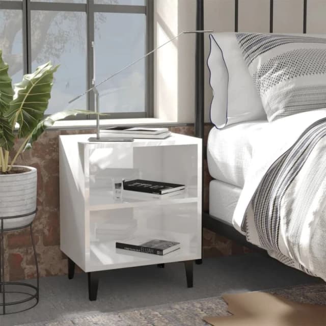 VIDAXL Bed Cabinets with Metal Legs 2 pcs High Gloss White 40x30x50cm Vidaxl 8720286356197
