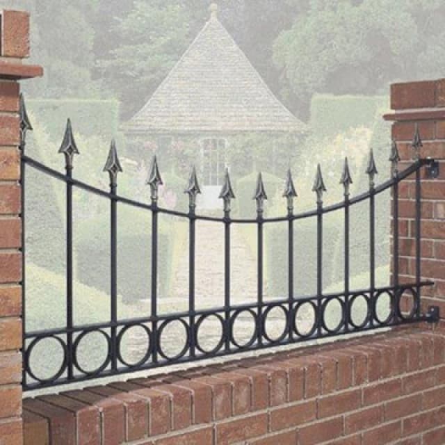 Cannock Gates Balmoral Premium Range Spear Top Railing Panel Shaped With Rings Fits Opening - Steel - Fits Gap Of 1830 mm X 735mm High - Primed