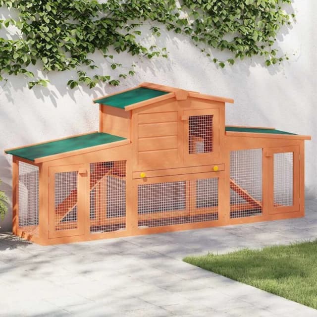 vidaXL Large Rabbit Hutch Small Animal House Pet Cage with Roofs Wood Habitat