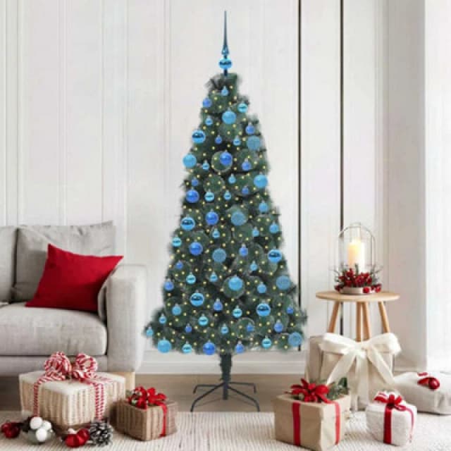 vidaXL Artificial Pre-lit Christmas Tree with Ball Set Green 180 cm, Green 3396173