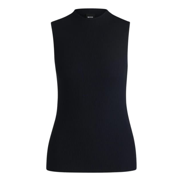 Boss Feskies Ribbed Top with Mock Neckline Dark Blue female S