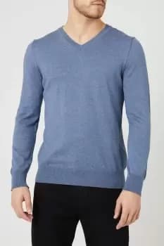 Cotton Rich Knitted V Neck Jumper