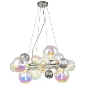 Luminosa Circular Pendant, 12 x G9, Polished Chrome, Iridescent Glass