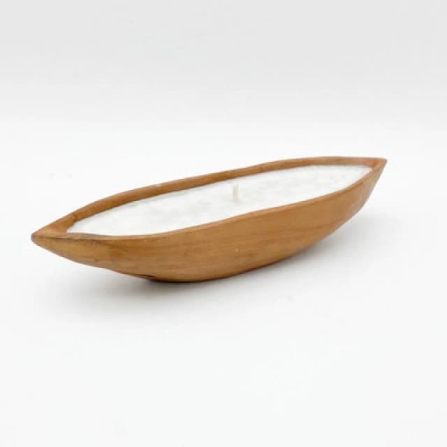 Minster Root Boat Bowl With Candle - L12 X W40 X H8cm - Teak