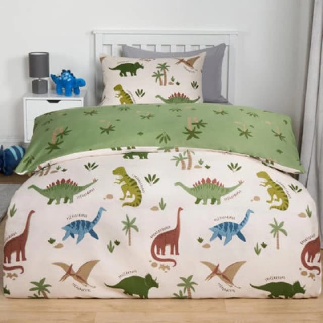 OHS OHS Dinosaur Duvet Cover Bedding Set Reversible with Pillowcase Quilt in Green Size: Single Green Single Unisex 5027434190065