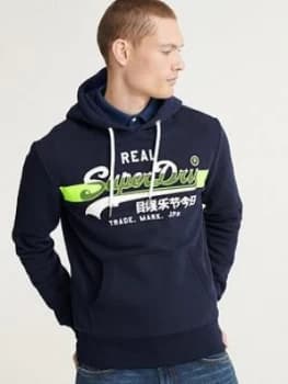 Superdry Vintage Label Cross Hatch Hoody, Navy Size M Men