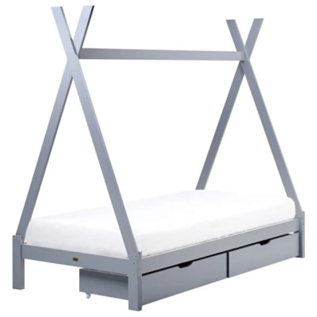Beliani Kids Bed With Drawers Teepee Pine Wood Devay 90 X 200 Cm (Eu Single) Grey