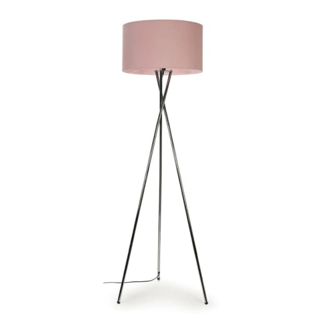 ValueLights ValueLights Camden Polished Chrome Tripod Floor Lamp with Drum Lamp Shade and Bulb in Dusty Pink Dusty Pink One Size Unisex 5055759991548