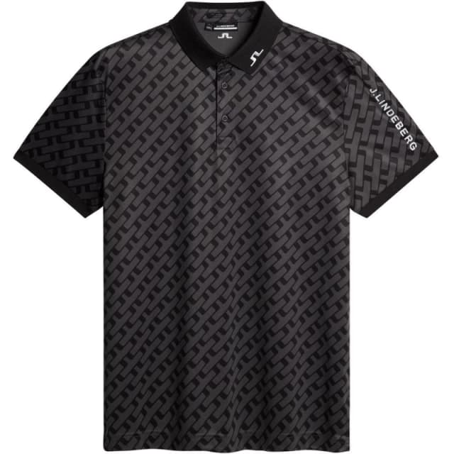 J Lindeberg Golf Mens Tech Print Short Sleeve Performance Polo Shirt Tonal Black male Small