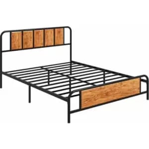 HOMCOM King Size Bed Frame Steel Bed Base with Headboard 160 x 207cm Brown - Rustic Brown