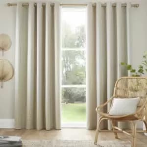 Eaton Basket Weave Jacquard Eyelet Lined Curtains, Natural, 46 x 54" - Curtina