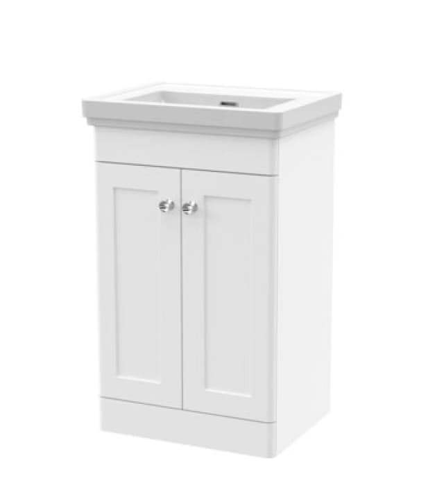 nuie 500mm Floor Standing 2 Door Vanity & Basin 0TH - Satin White CLC123H