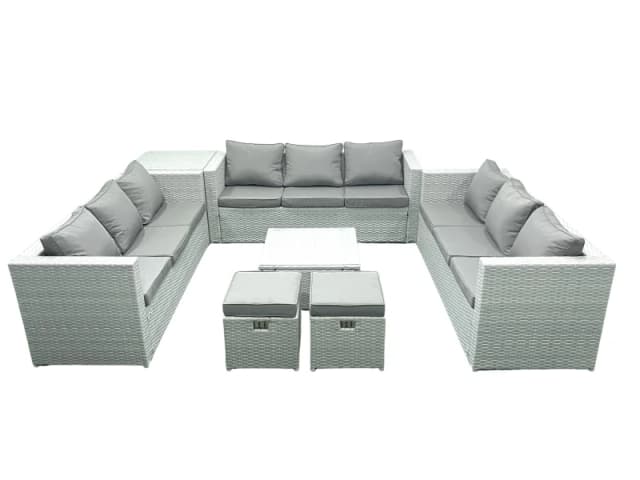Fimous Rattan Garden Outdoor Furniture Set 11 Seater Rattan Garden Sofa Set with 2 Small Footstool Side Table Light Grey Mixed Light Grey