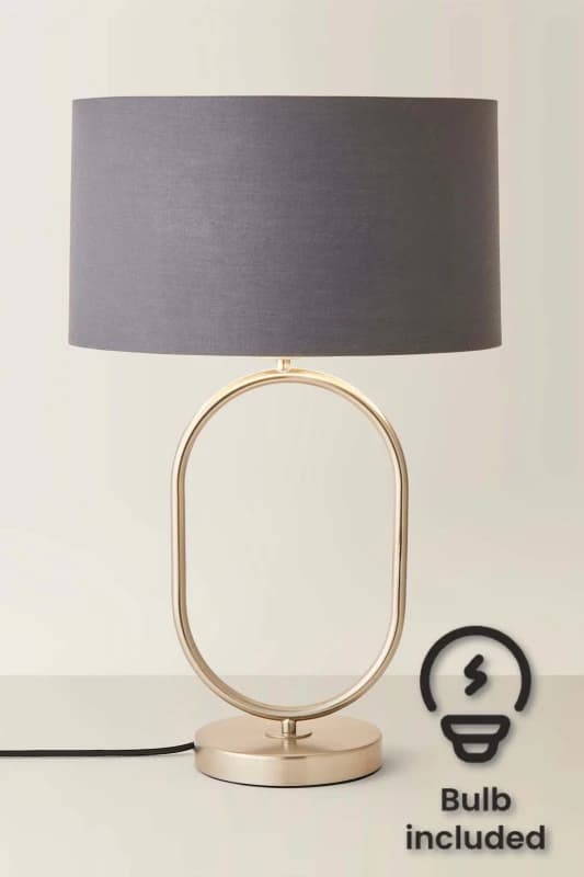 ValueLights ValueLights Antonia Fabric with Chrome Drum Shade Chrome Oval Table Lamp with Bulb in Charcoal Charcoal One Size Unisex 5059406066801