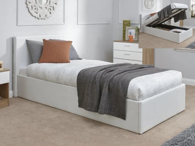 GFW Ecuador 3ft Single White Faux Leather End Lift Ottoman Bed Frame