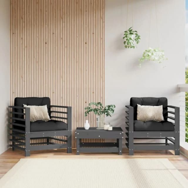 VIDAXL Garden Chairs with Cushions 2 pcs Grey Solid Wood Pine Vidaxl 8720845802790