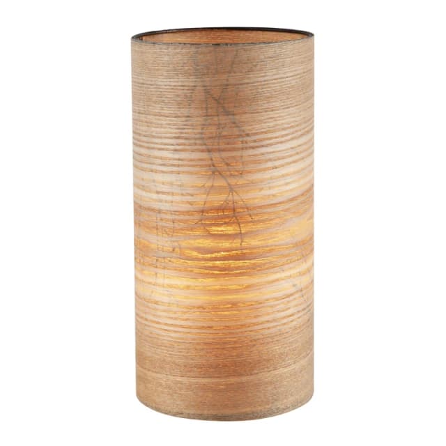 Happy Homewares Bamboo Wood Effect Table Lamp with Black Woodland Trees Inner Lining in Brown Brown Unisex