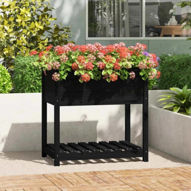 VIDAXL Planter with Shelf Black 82.5x54x81cm Solid Wood Pine Vidaxl 823784