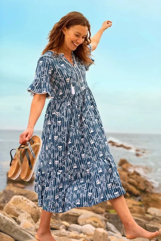 Brakeburn Womens Arrows Midi Dress in Navy Size: 12 Navy Female 12