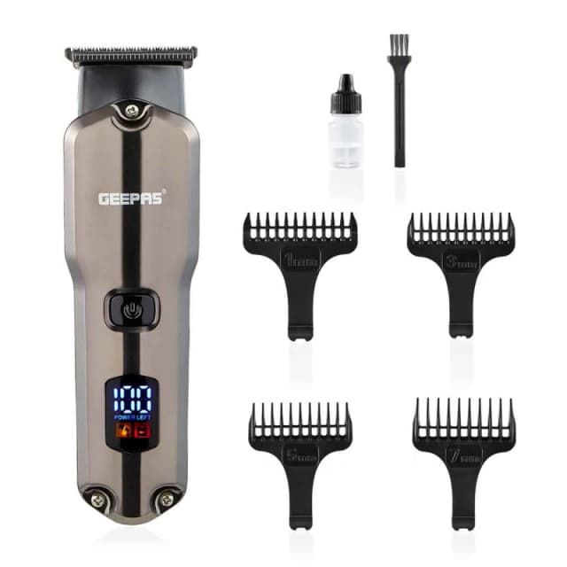 Geepas Rechargeable Beard Trimmer Cordless Electric Stubble Hair Trimmer LED Display Silver
