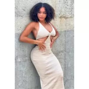 I Saw It First Cream Multi Stripe Cut Out Halterneck Maxi Dress - White