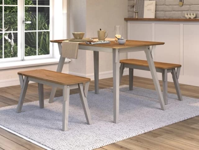 Core Corona Grey and Waxed Pine Small Dining Table and 2 Bench Set