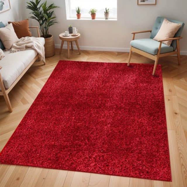 Livabliss Shaggy Solid Color Plush Pile Cherry Claire Area Rug 160 X 213cm - Easy Care, Non Shedding, Ideal For Living Room & Bedroom