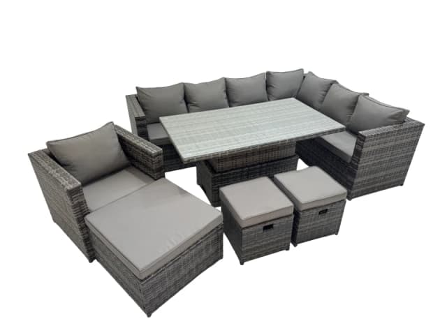 Fimous 10 Seater Rattan Corner Sofa Sets with Chair 3 Stools Dark Grey Mixed Dark Grey Unisex
