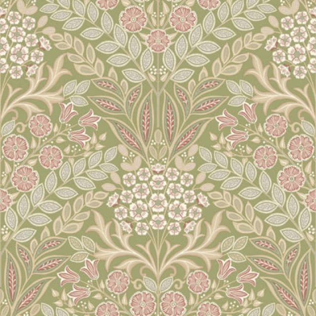Grandeco Belevedere Arts and Crafts Floral Damask Green