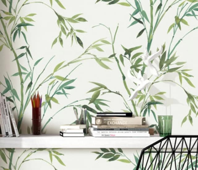 Erismann Stunning Bamboo Leaf In Green With Metallic Highlights