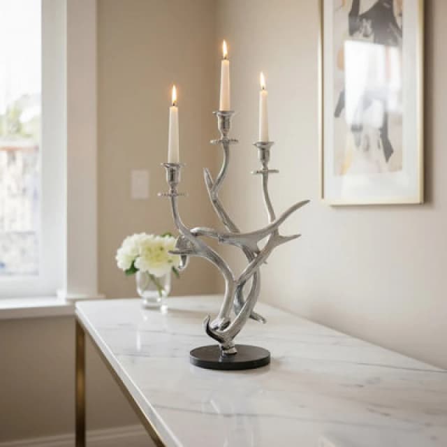 Orsina 3 Candles Antler Candelabra Holder, Candle Holder For Dining Table, 3 Candle Holder Centrepiece