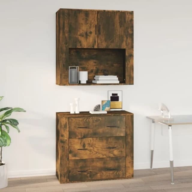 Vidaxl Wall Cabinet Living Room Furniture Wall-mounted Display Side Hanging Top Cabinet Home Organiser Sideboard Smoked Oak Engineered Wood, Brown 816