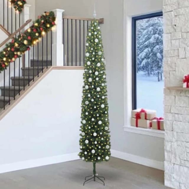 vidaXL Artificial Christmas Tree with 300 LEDs, White Balls with Stand Green 270 cm, Green 3394981