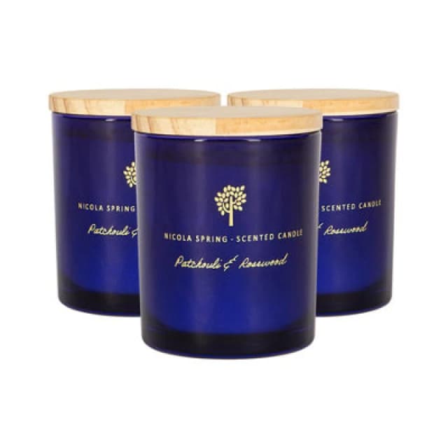 Nicola Spring 3X Scented Candles - 130G - Patchouli & Rosewood - Sweet Creamy Fragrance Jarred Long Burn Home Fragrance Candle