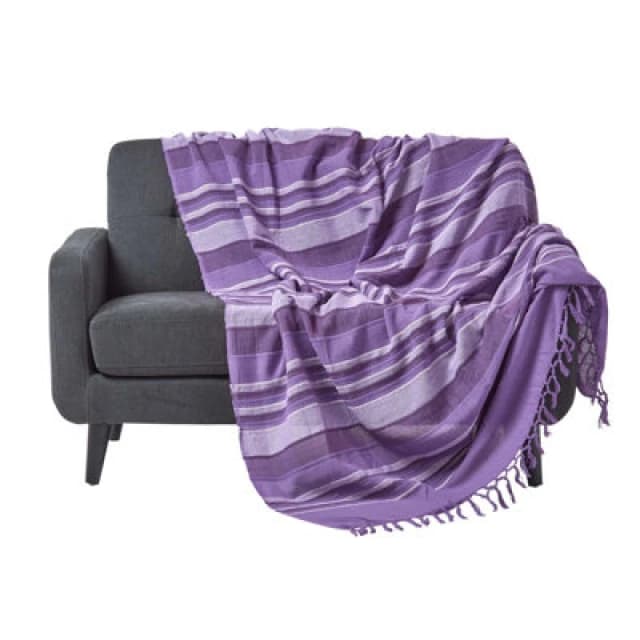 Homescapes Cotton Morocco Striped Mauve Throw, 150 X 200 Cm