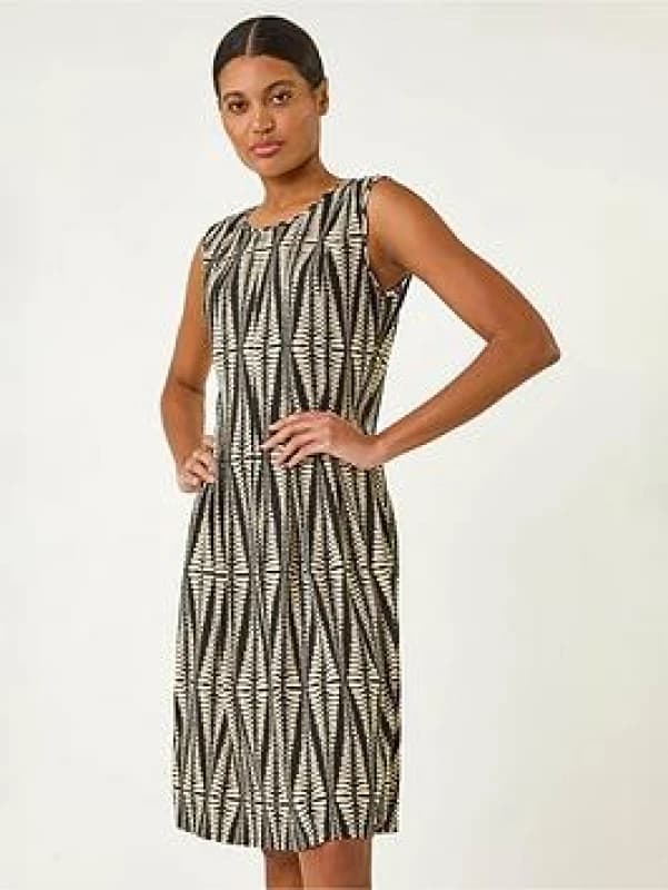Roman Womens Abstract Print Panel Detail Dress in Black Size: 14 Black Female 14