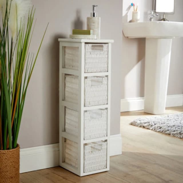 Home Source Lopera Fully Assembled Slim Compact 4 Drawer Storage Tower Unit White